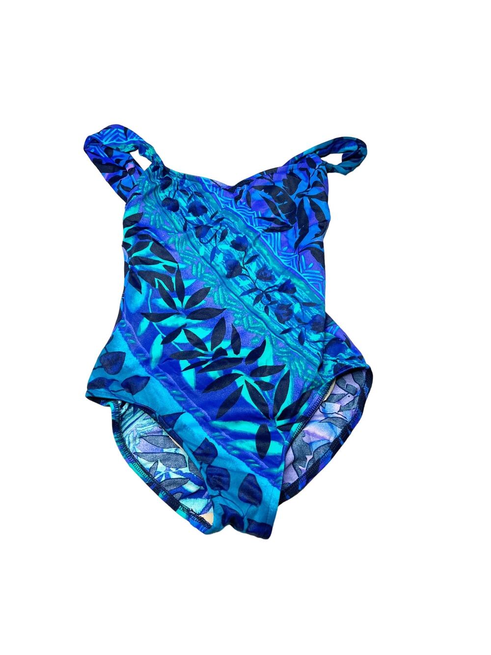 Sirena Signatures One Piece Swimsuit Blue Black Floral Sleeveless Sz 8